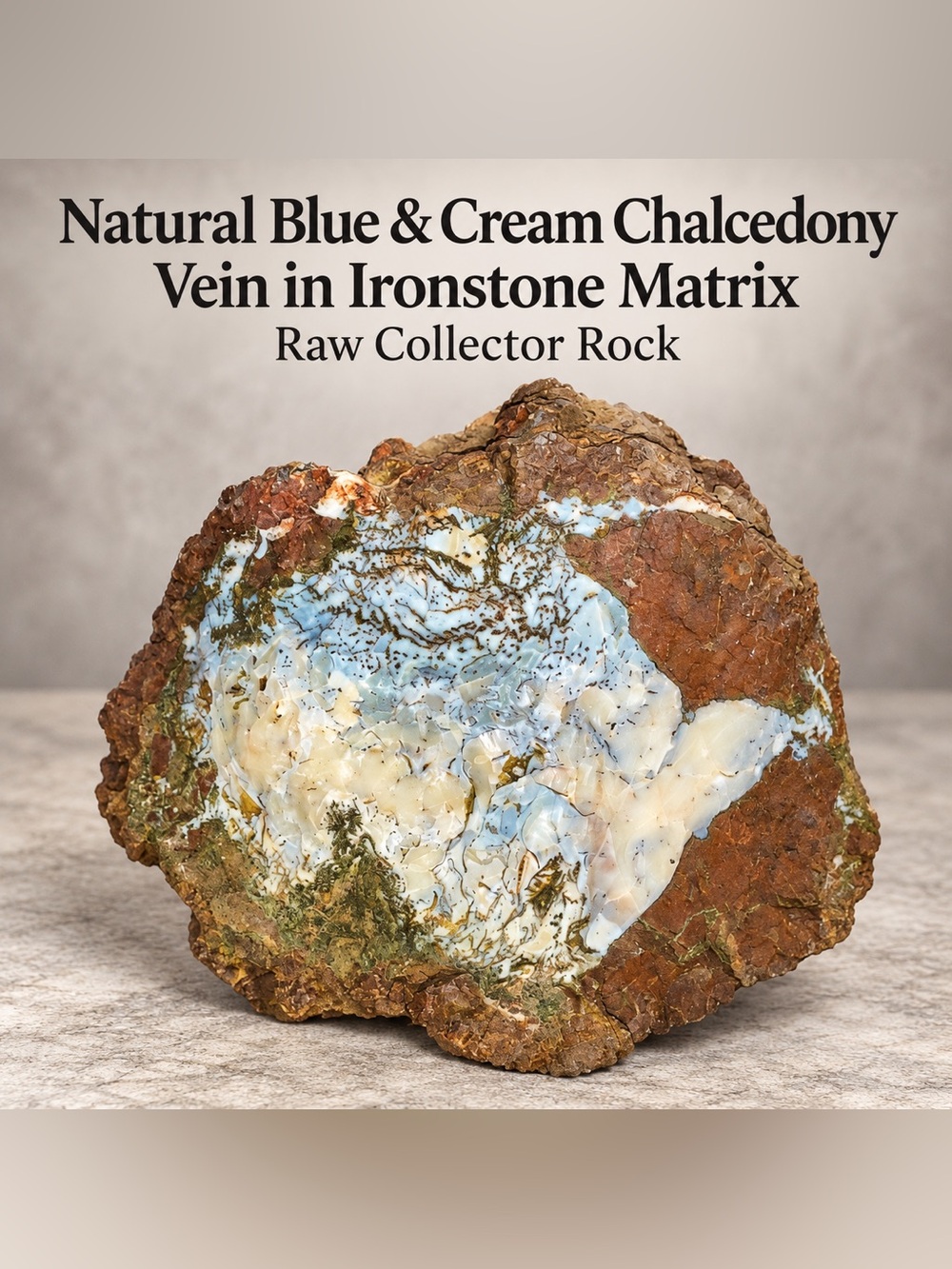 Natural Blue & Cream Chalcedony Vein in Ironstone Matrix | Raw Collector Rock